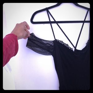 Free People - Blck Flounce Dress - lace cap sleeve